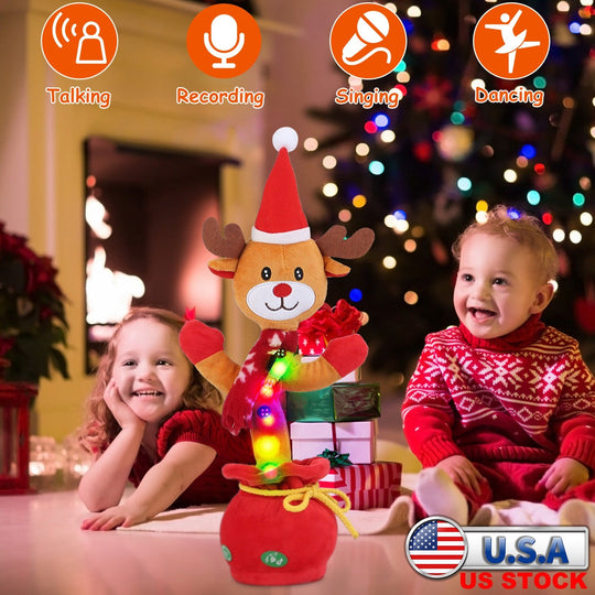 Kid Electric Dance Toy Christmas Elk Snowman Senior Penguin Plush Toy Interactive Sing Song Whirling Mimicking Recording Light up Toy