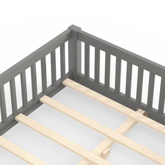 Montessori Floor Bed with Safety Guardrails and Lockable Door