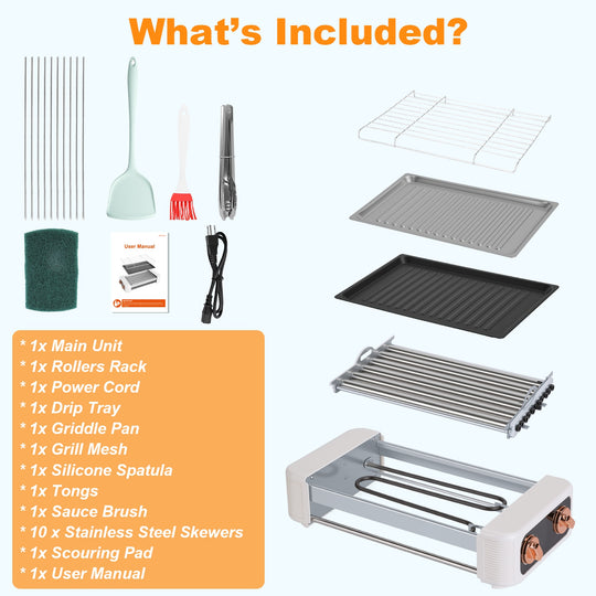 3 In 1 Electric Hot Dog Roller Machine with Grill & Griddle 6-Roller Hot Dog Cooker Smokeless Non-Stick Indoor Outdoor with 3 Temp Levels for BBQ Saus