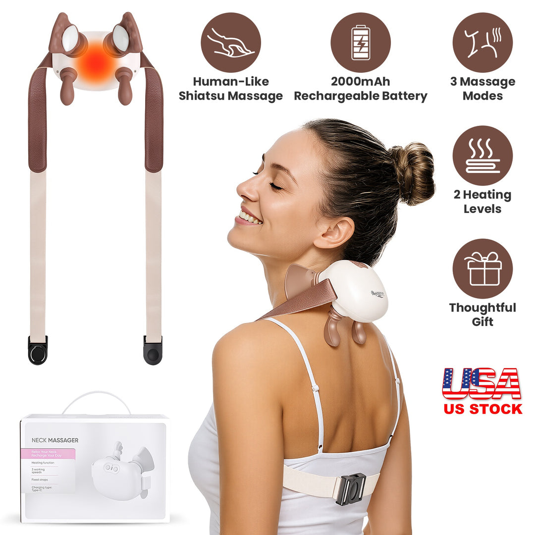 Cordless Neck Massager with Heat & Shiatsu Kneading