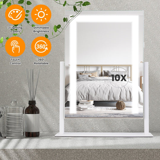Vanity Mirror with Light 3 Lighting Colors Dimmable Brightness Smart Touch Control 10X Magnifying Mirror 360¡Rotation LED Lighted Makeup Mirror for De