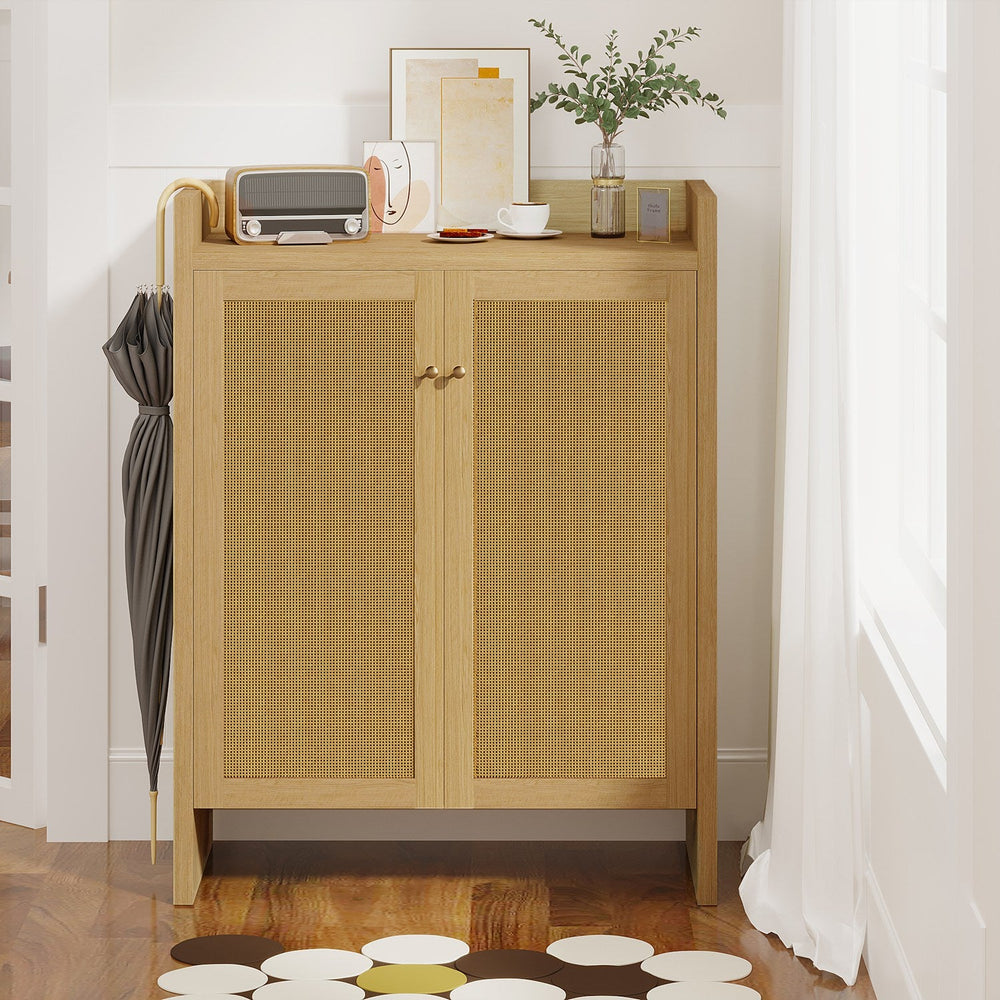 Rattan Shoe Cabinet with Doors, 6-Tier Storage Organizer
