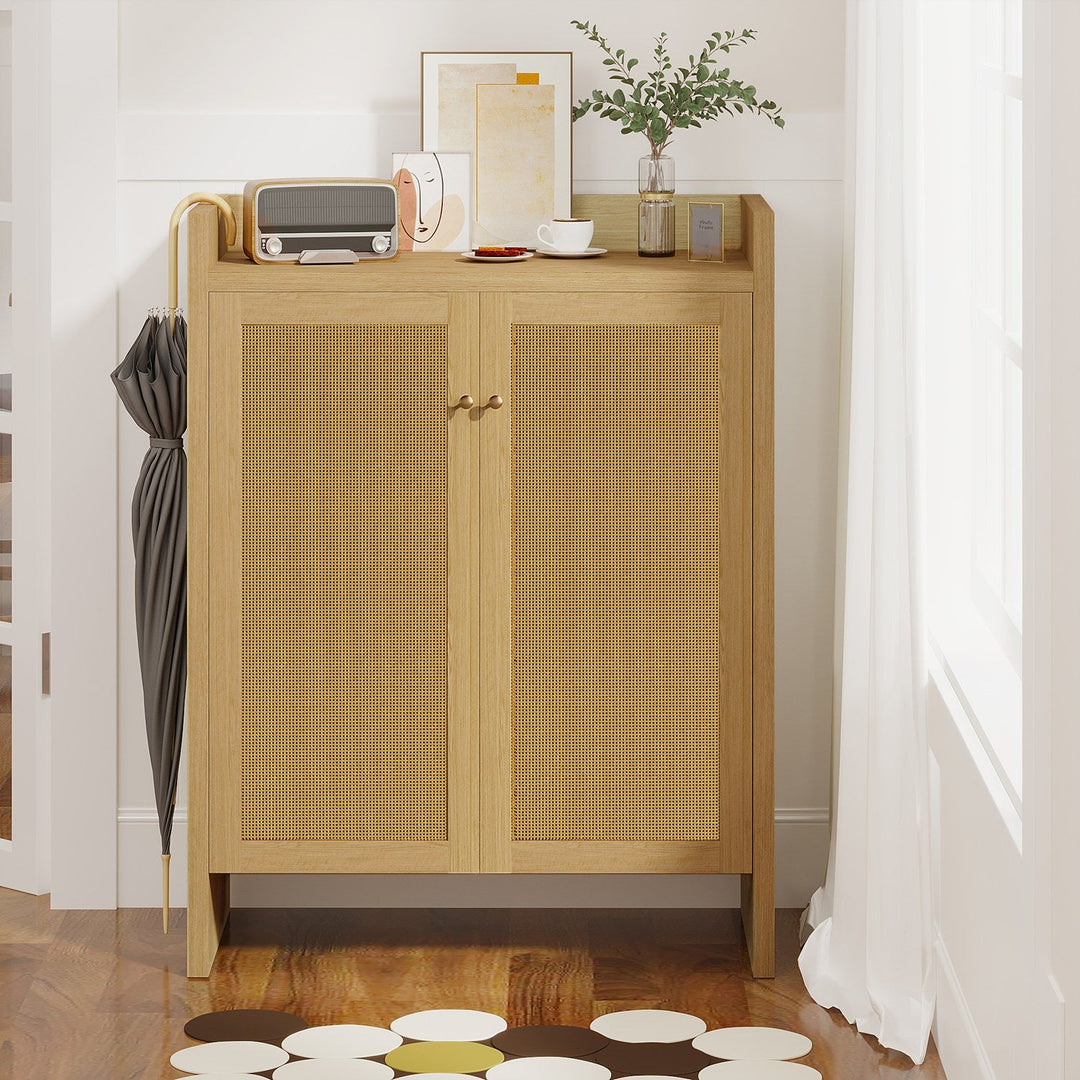 Rattan Shoe Cabinet with Doors, 6-Tier Storage Organizer