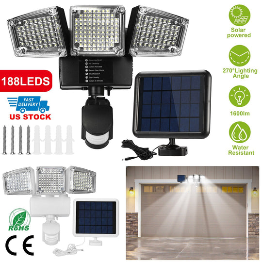 Solar Lights Outdoor 188 LEDs 1600lm Solar Security Lights Motion Sensor Lights 270¡Lighting Angle Waterproof Dusk to Dawn Solar Wall Lights 360¡Rotat