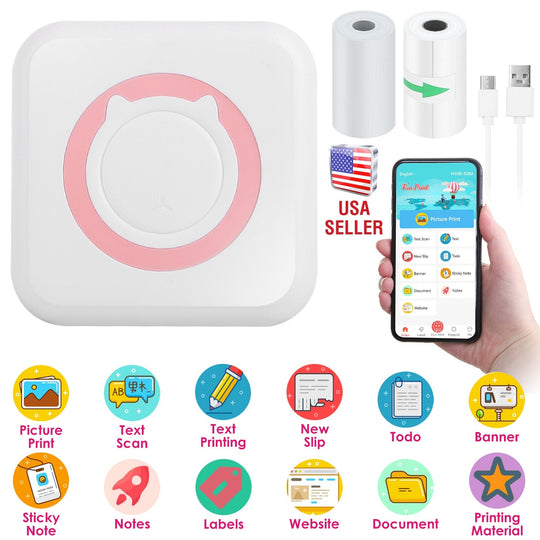 Pocket Wireless Thermal Printer Portable Mini Sticker Maker Machine Rechargeable Inkless Photo PrinterÊfor Printing Label Journal Study Notes Memo Pho