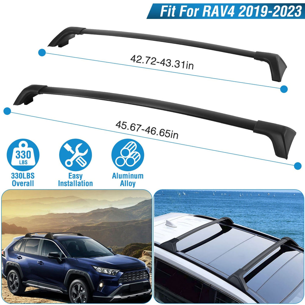 Car Roof Rack Cross Bars Aluminum Alloy Cargo Carrier Rooftop Crossbars Fit for Toyota RAV4 2019-2024 with Side Rails for Cargo Carrier Bag Kayak Bike