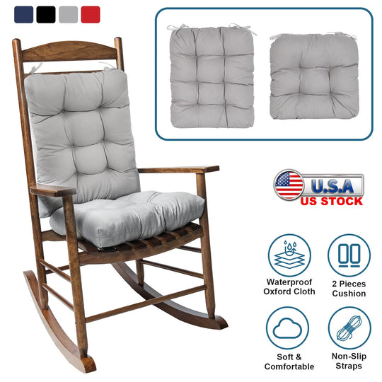 2Pcs Waterproof Rocking Chair Cushion Upper And Lower Back And Seat Sets with Non-Slip Ties Oxford Cloth Surface Polyester Filling Comfortable for Ind
