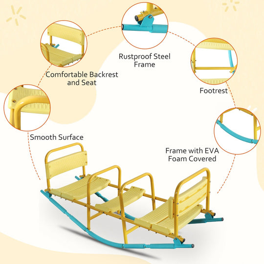 3-Seat Rocking Seesaw for Kids with Safety Handles & Backrests