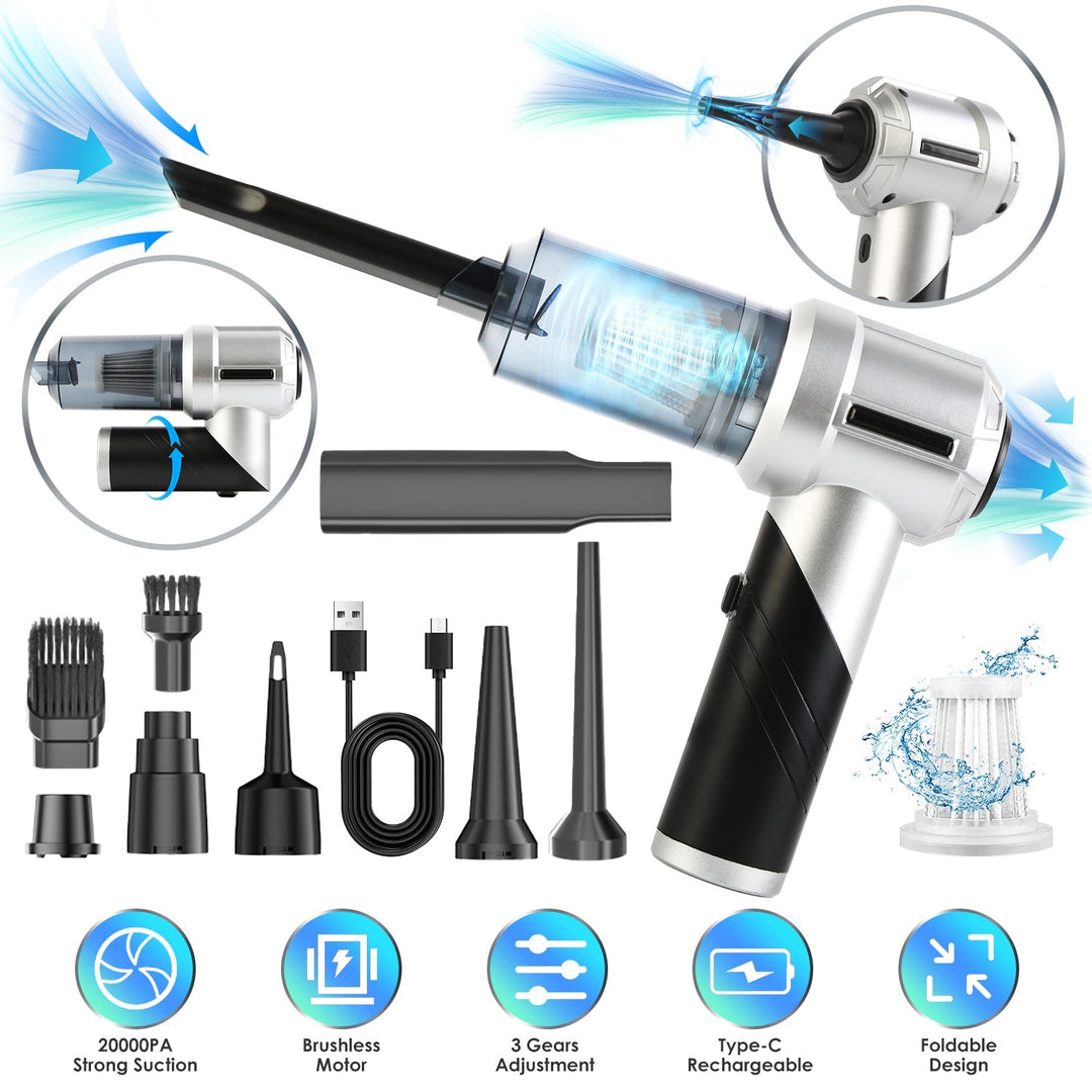 Cordless Car Vacuum Cleaner Portable Handheld Vacuum With 20000PA Suction Brushless Motor 3 Suction Levels Type-C Rechargeable Compressed Air Duster B