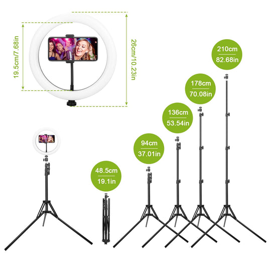 10" LED Ring Light – Dimmable, Tripod Stand, Phone Holder, USB Powered