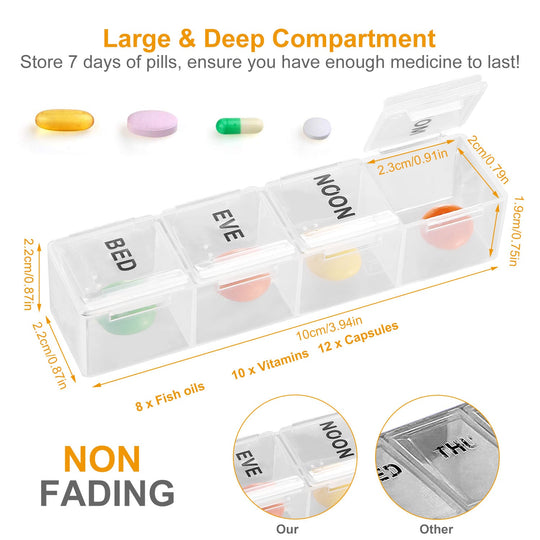Weekly Pill Organizer AM PM Daily Medicine Pill Planner BPA Free Pill Box Vitamins Medication Supplements Holder with PU Leather Case