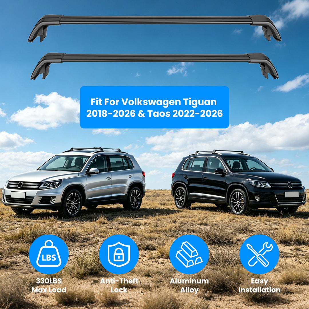 Roof Rack Cross Bars Fit for Volkswagen Tiguan 2018-2026 & Taos 2022-2026 with Factory Raised Side Rails Lockable Alumin