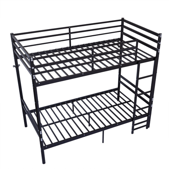 Twin Over Twin Metal Bunk Bed with Ladder and Guardrails