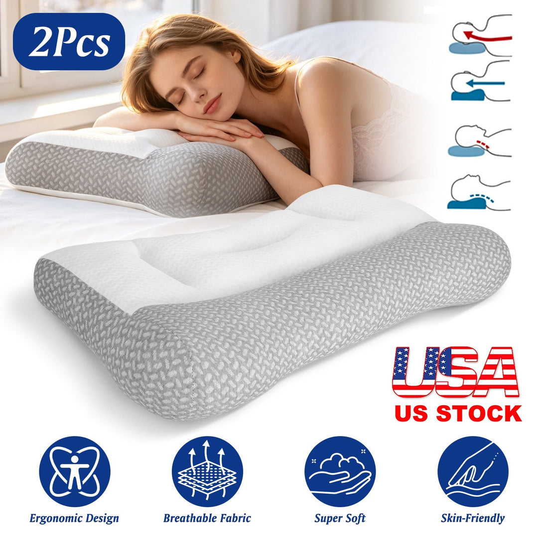 Ergonomic Bed Pillow with Dual Height Design & Breathable Mesh