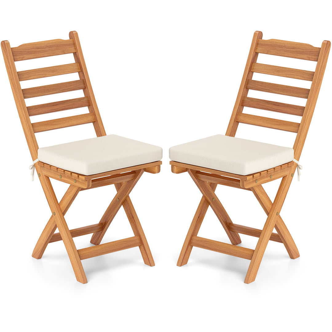 Patio Folding Chairs Set of 2 with Soft Seat Cushion