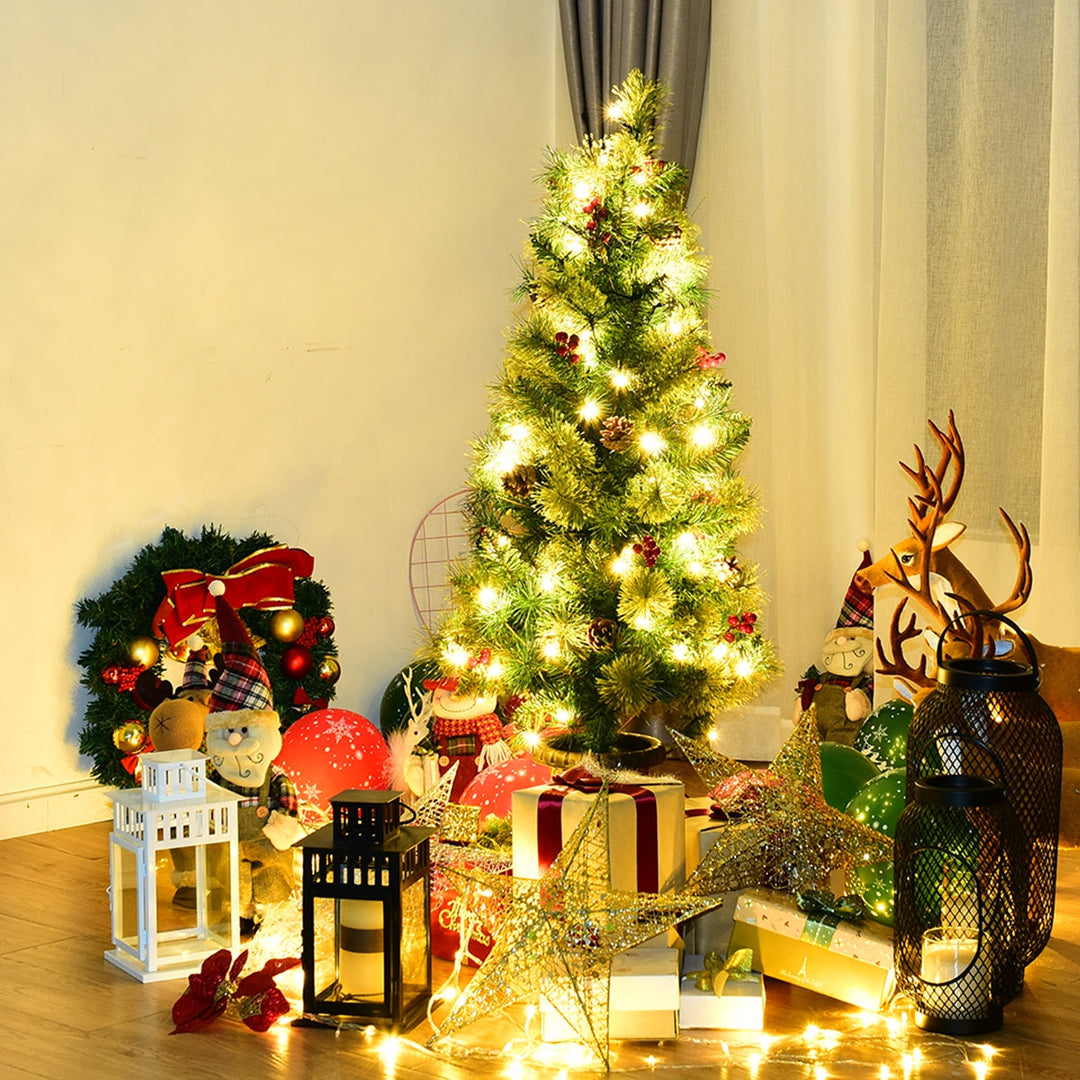 LED Christmas Tree with Red Berries Pine Cones
