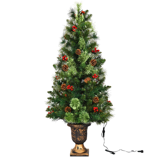 LED Christmas Tree with Red Berries Pine Cones