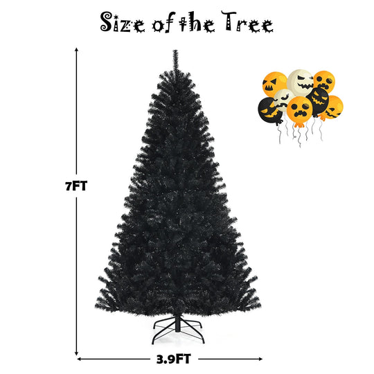 Black Artificial Christmas Halloween Tree with Purple LED Lights