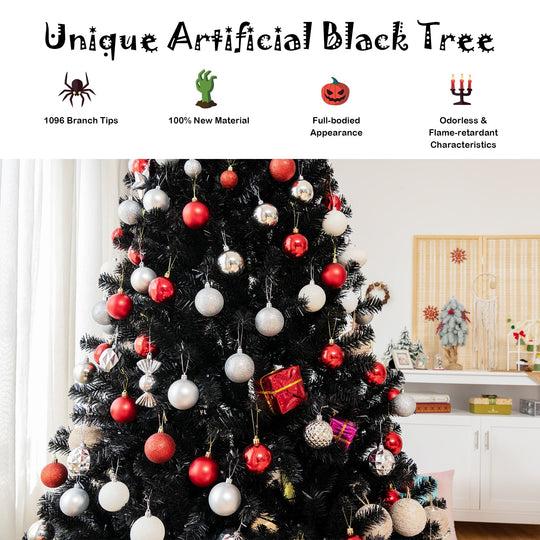 Black Artificial Christmas Halloween Tree with Purple LED Lights