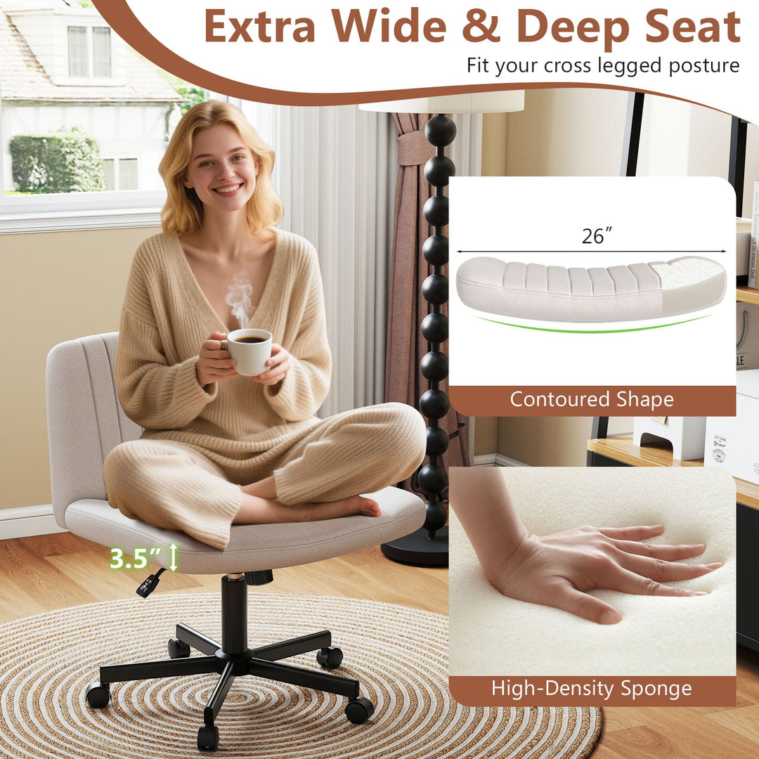 Criss Cross Chair with Wheels Cross-Legged Swivel Desk Chair with Soft-Padded Wide Seat