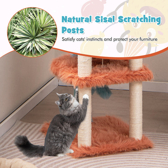 Cute Monster-Themed Cat Tower with Private Condo and Soft Long Plush-Blue