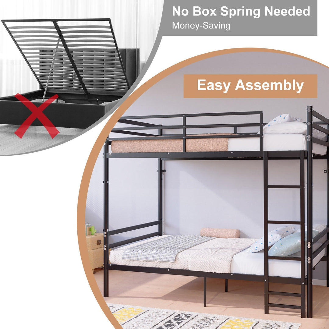 Twin Over Twin Metal Bunk Bed with Ladder and Guardrails