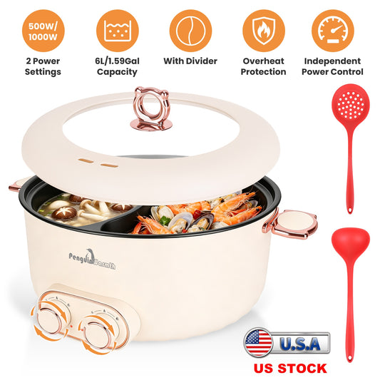 Electric Hot Pot with Divider 6L Dual Control Stainless Steel