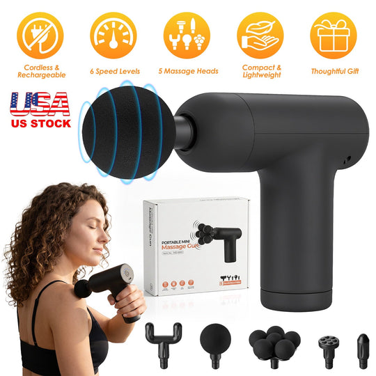 Mini Massage Gun with 6 Speeds and 5 Interchangeable Heads