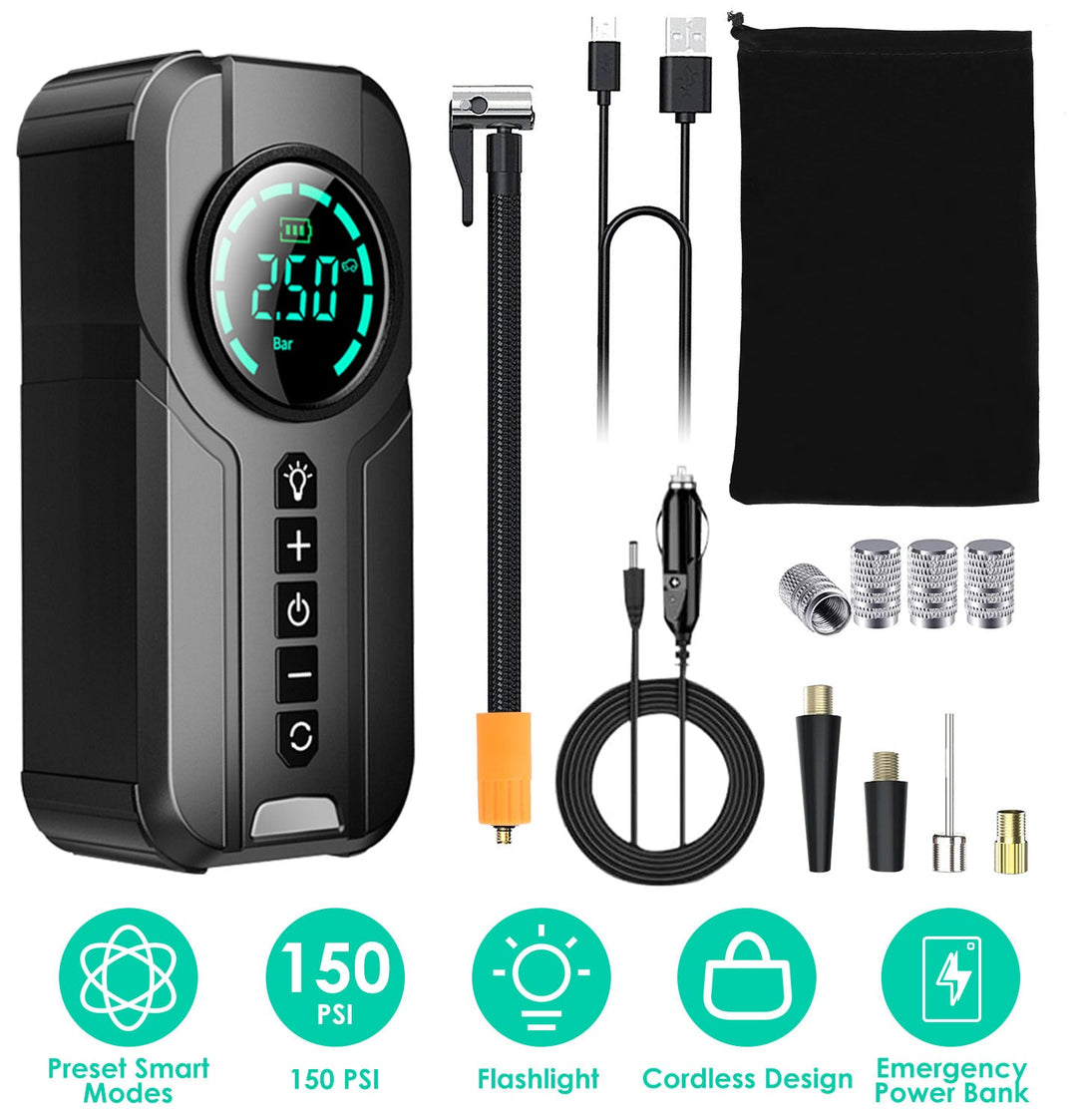 Car Tire Inflator Pump Portable Car Air Compressor Wireless Electric Air Pump 150 PSI with LED Light