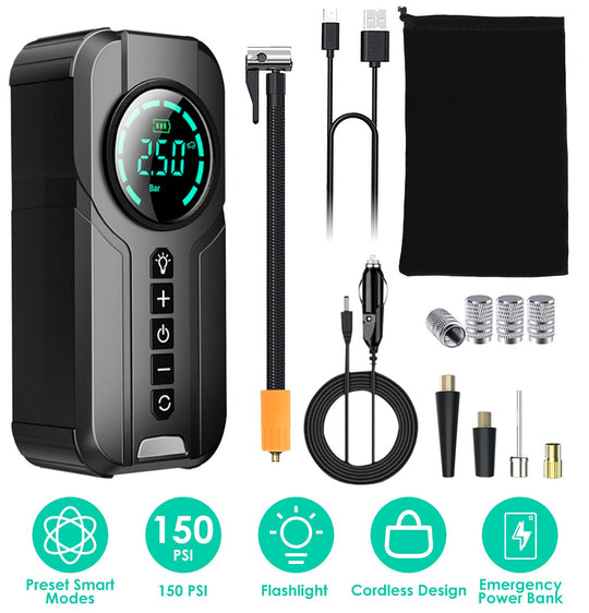 Car Tire Inflator Pump Portable Car Air Compressor Wireless Electric Air Pump 150 PSI with LED Light
