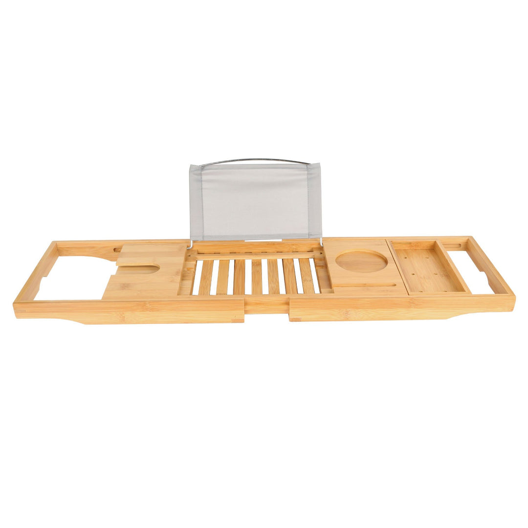 Bathtub Caddy Tray Crafted Bamboo Bath Tray Table Extendable Reading Rack Tablet Phone Holder Wine Glass Holder Shelf Desk Bathroom Spa
