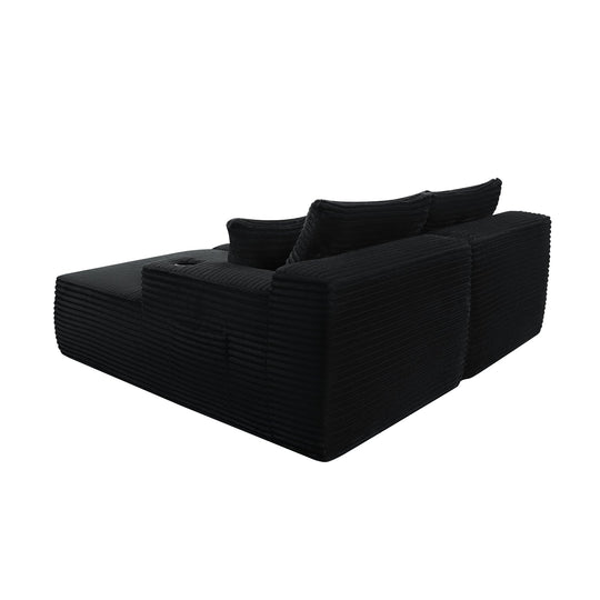 Sectional Couch with Double Chaise Lounge and Cup Holders