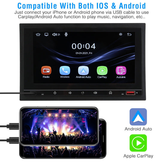 7In Universal Wireless Car MP5 Player 1080P Video Player Stereo Audio FM Radio Aux/USB Input with Rear View Camera Remote Control