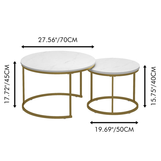 Nesting Coffee Table Set of 2 with Marble Pattern Tops