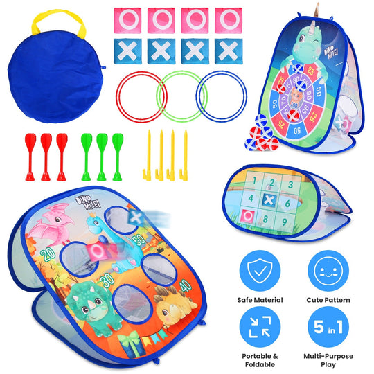 5 in 1 Bean Bag Toss Game Toy Corn Hole Game Beanbag Toss Game Dart Board Game Loop Toss Game Outdoor Activities Party Backyard Games Set for Boys Gir
