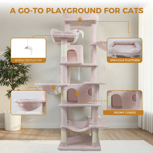 68in Multi-Level Cat Tree Tower with Hammocks & Scratching Posts