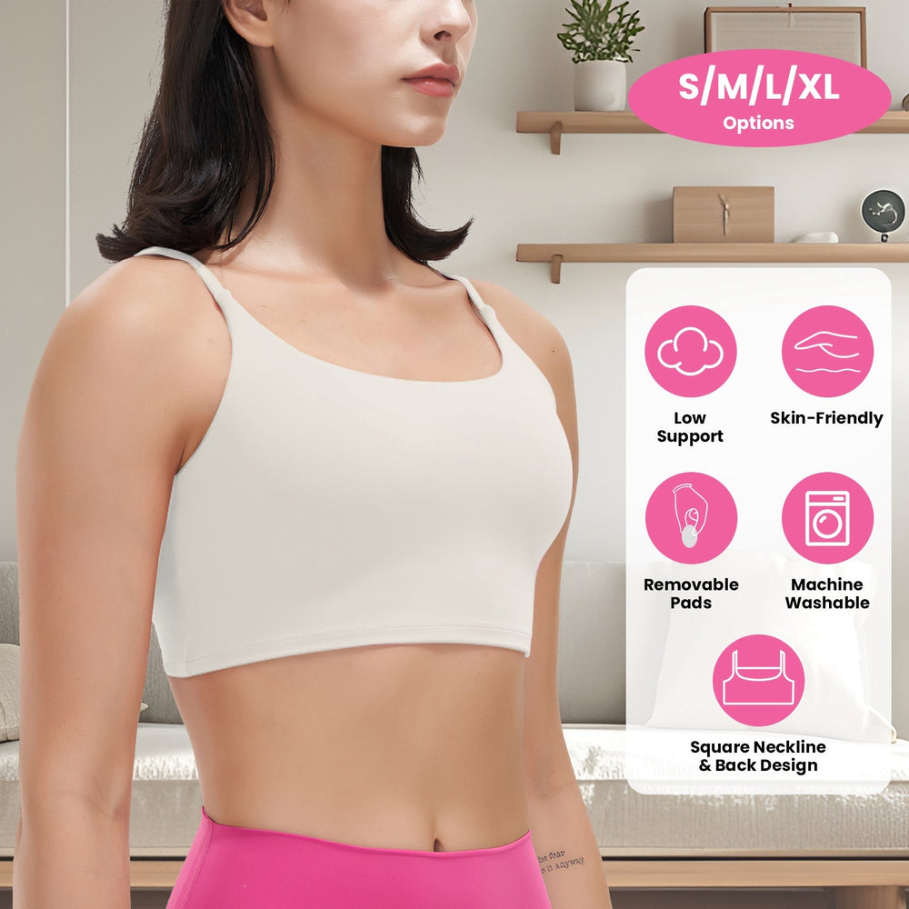 Women Strap Sport Bras Padded StrappyÊCrop Square Neck Low Impact Bras SexyÊFitnessÊTank Tops with Removable Pads Flat Straps for Gym Yoga Workout Run