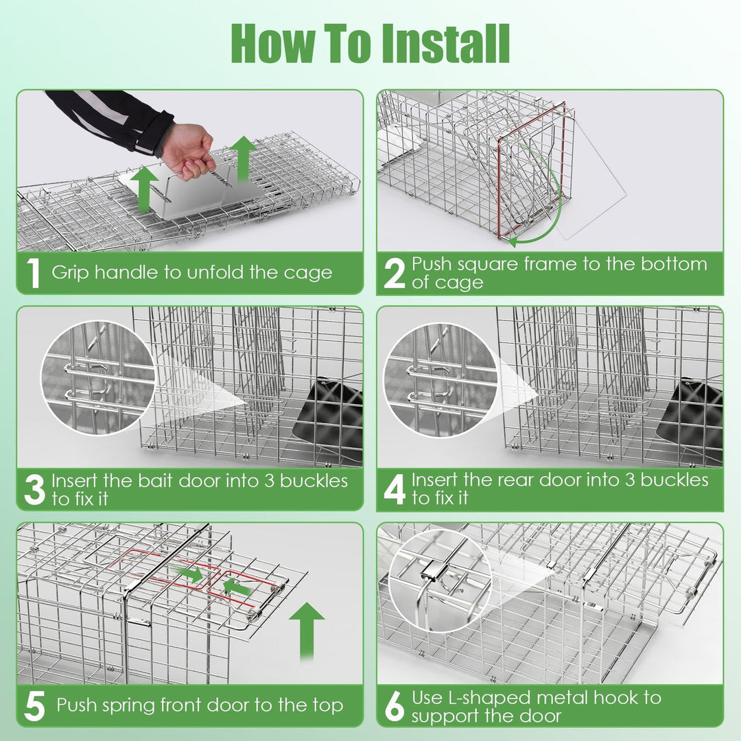 31×12×11" Heavy-Duty Folding Animal Trap | Humane Catch-and-Release Cage