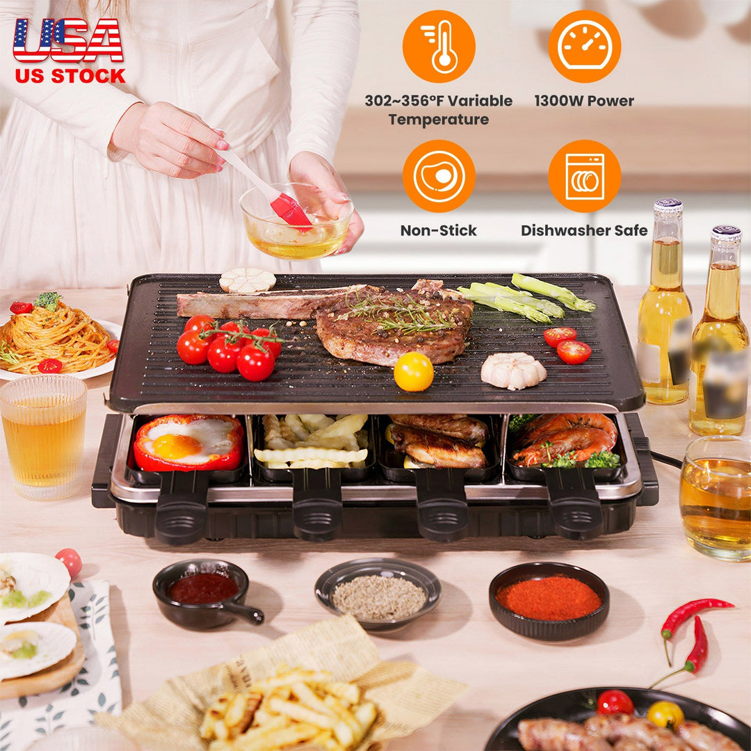 Raclette Grill for 8 People with Reversible Non-Stick Griddle