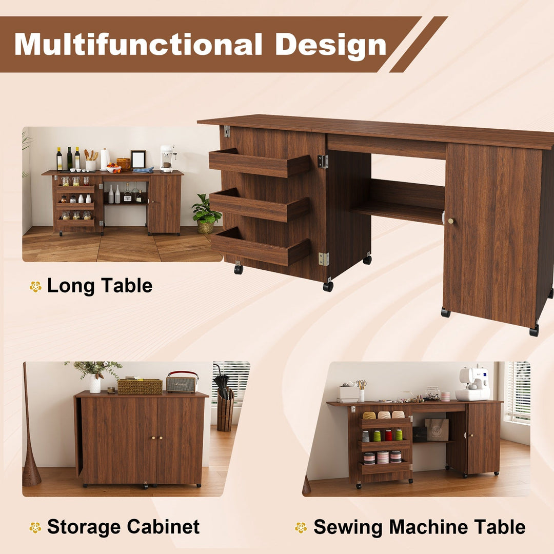 57.5" Foldable Sewing Machine Table with Storage & Casters