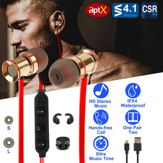 Sport Headsets Wireless V4.1 In-Ear Stereo Headphones Sweat-proof Running Earphones w/Mic Hands-free
