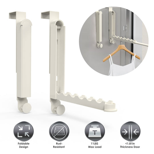 2Pcs Over The Door Hanger Hooks For Clothes Foldable Clothes Drying Rack For Laundry Coats Towels Portable Clothing Hanger Hook For 1.81In Thickness D
