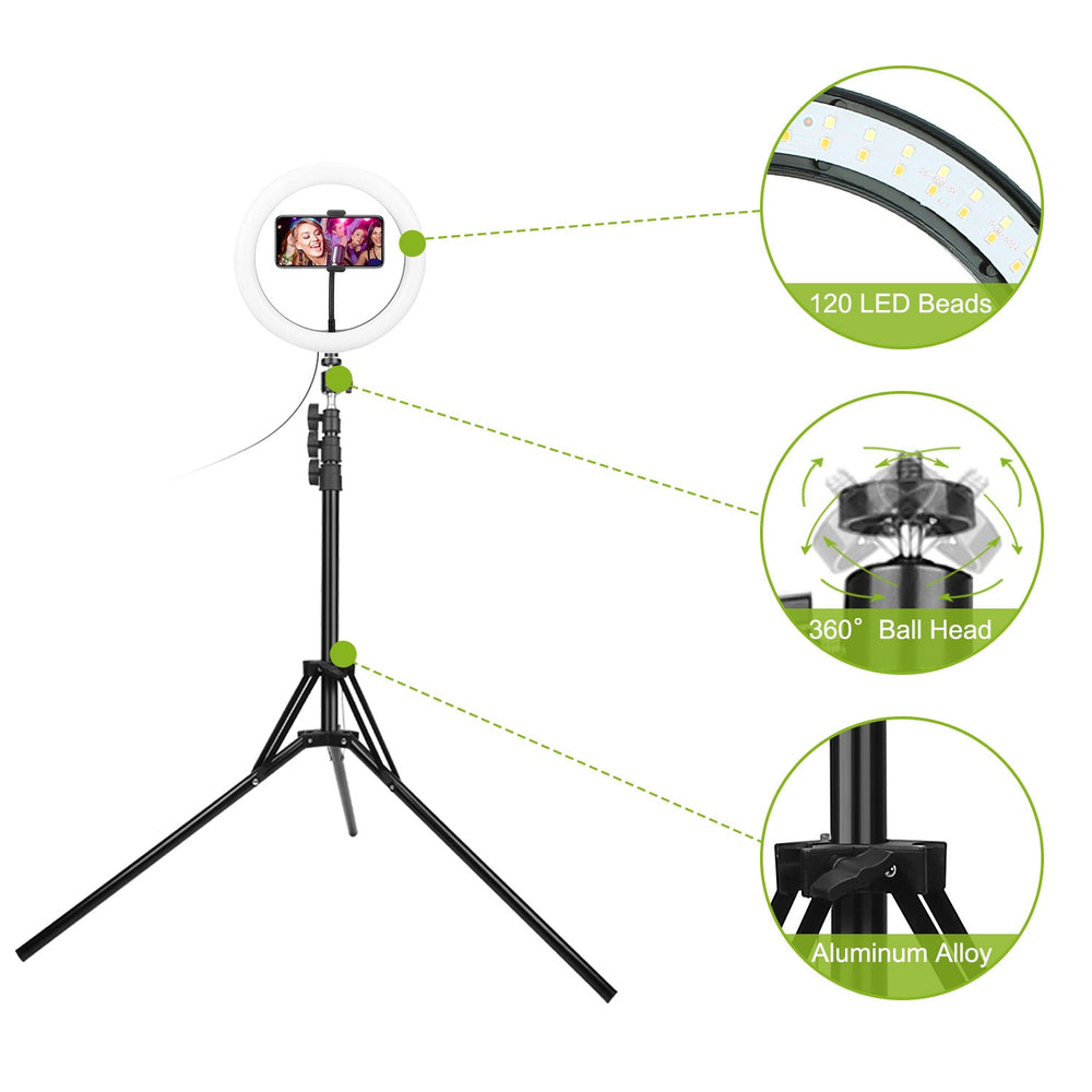 10" LED Ring Light – Dimmable, Tripod Stand, Phone Holder, USB Powered