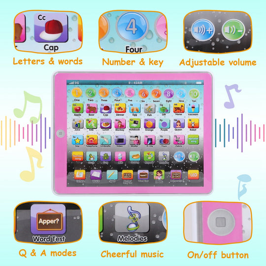 Kid Baby Toddler Tablet Toy Educational Learning Study Tablet Pad Gift for Aged 2 3 4 5 6 7 Girls Boys