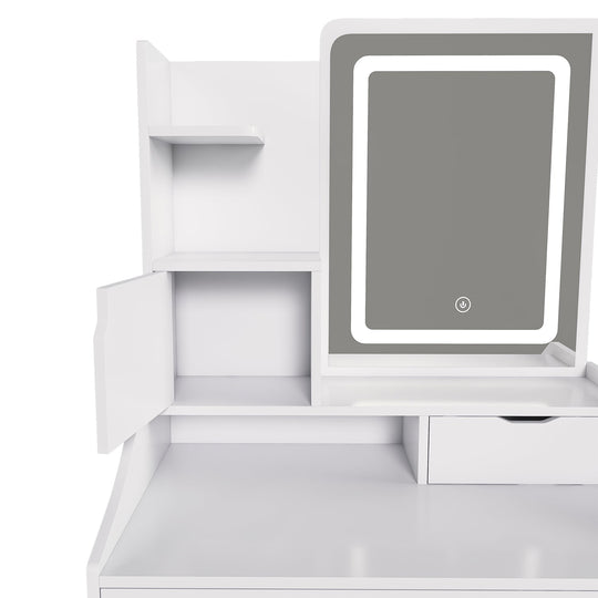 White Vanity Desk Set with LED Lighted Mirror & Padded Stool