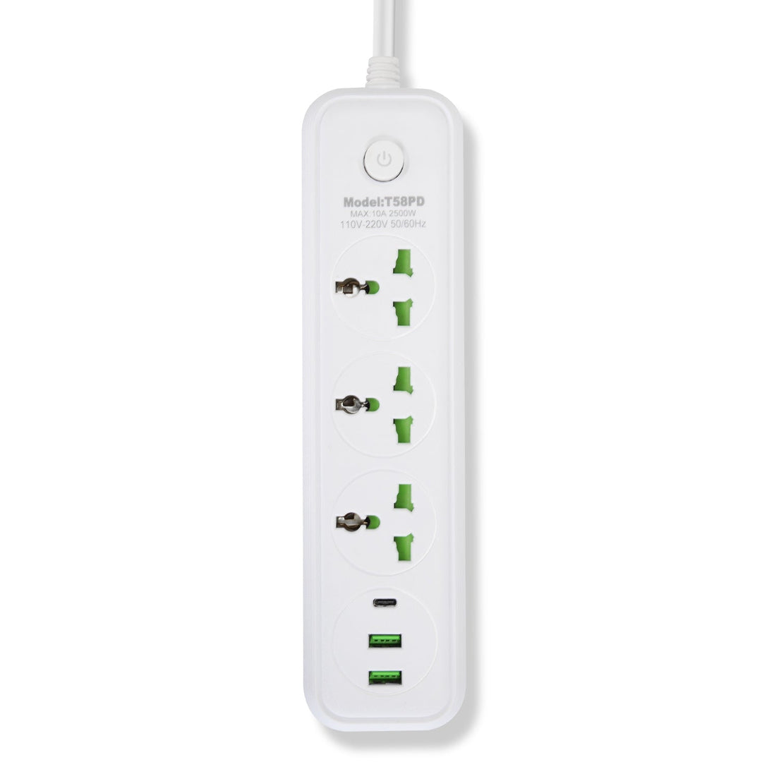 Power Strip with 5.9FT Extension Cord 3 AC Outlets and 2 USB A Ports 1 USB C Port 2500W Wall Mount Outlet Extender For Home Office Dorm Travel