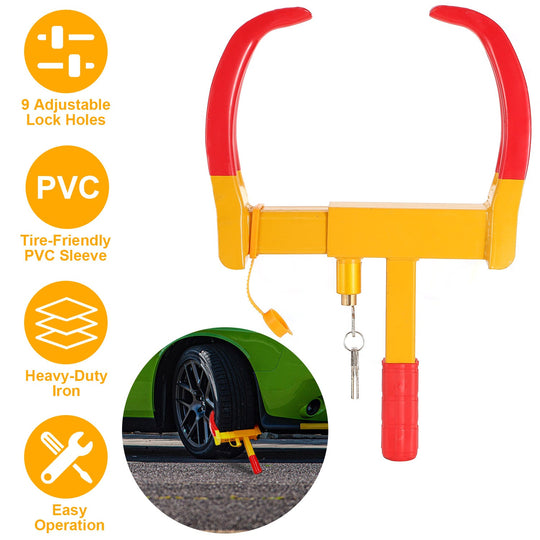 Heavy Duty Wheel Clamp Anti-Theft Adjustable Tire Lock w/3 Keys for Cars Trailer Truck Motorcycles ATV RV Golf Carts