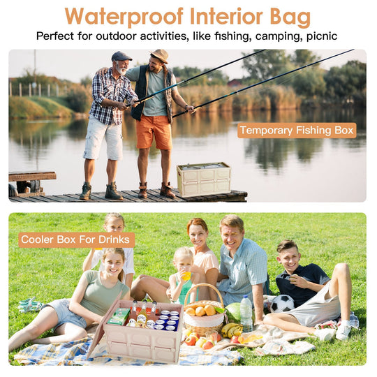 2Pcs 56L Collapsible Storage Bins With Dustproof Lid Waterproof Interior Bag Handle Stackable Storage Box Container Utility Organizer Crate For Campin