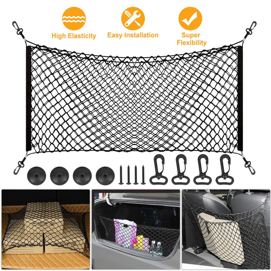 Trunk Cargo Net Stretchable Universal Elastic Truck Net Rear Seat Trunk Storage Organizer Net with Fasteners and Hardware Flexible Nylon Car Storage M