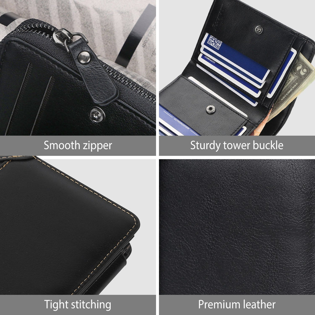 MenÕs Leather Wallet ID Card Holder Purse Trifold Clutch Money Zipper with ID Window_x000B__x000B_14 Credit Card 1 ID Card